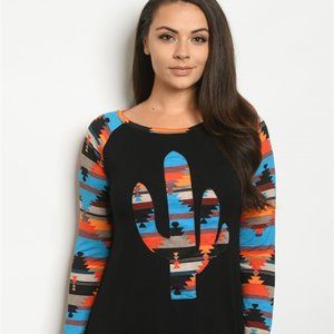 New Junior's Boutique Cute Cactus graphic long sle